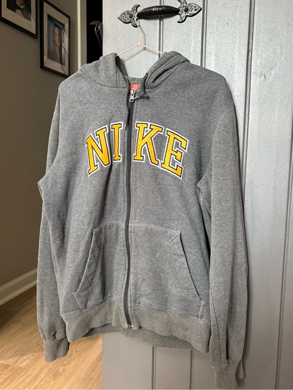 Nike Gray Hoodie with Yellow NIKE Lettering